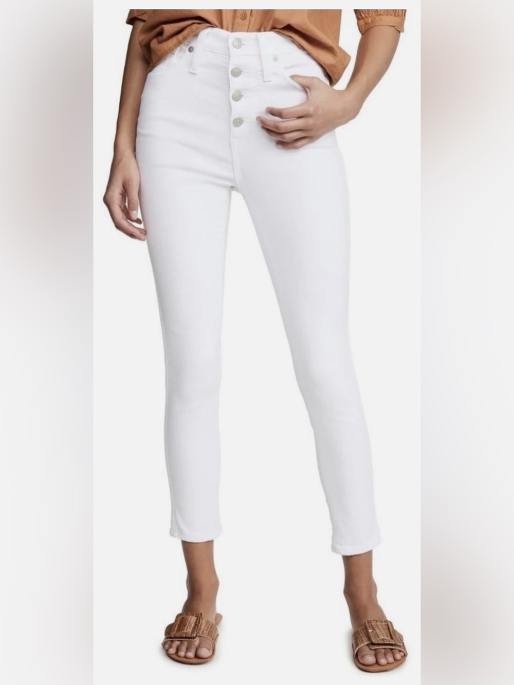 Madewell 10" High-Rise Women’s White Skinny Crop Jeans Button Fly Size 31”